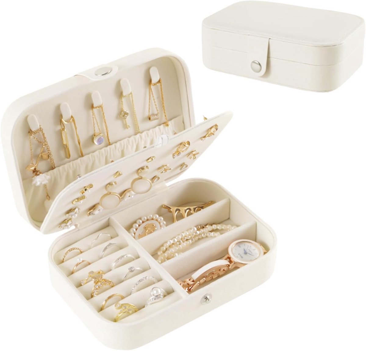 SnelShoppen - Kleine Reis Sieraden Doos voor Dames en Meisjes - Organiser voor Ringen, Oorbellen, Kettingen, Armbanden - Wit, Compact en Elegant