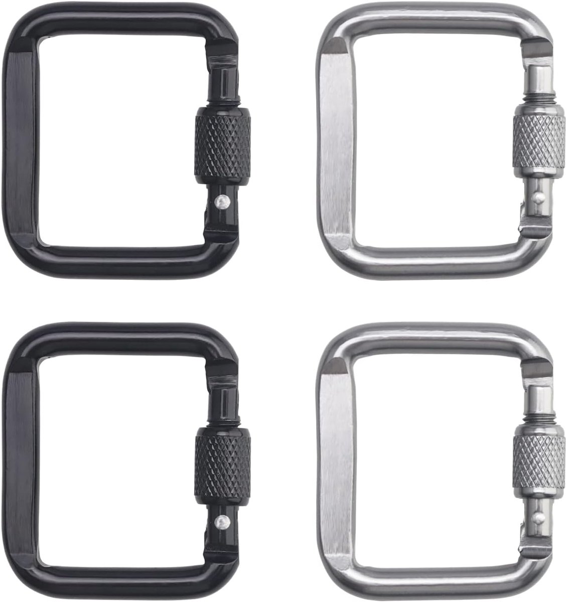 SnelShoppen - 4 Pack Vierkante Schroef Carabiners, Super Sterke Aluminium Haken voor Hiking, Camping, Reizen, Gear - Tot 20 kg Draagvermogen