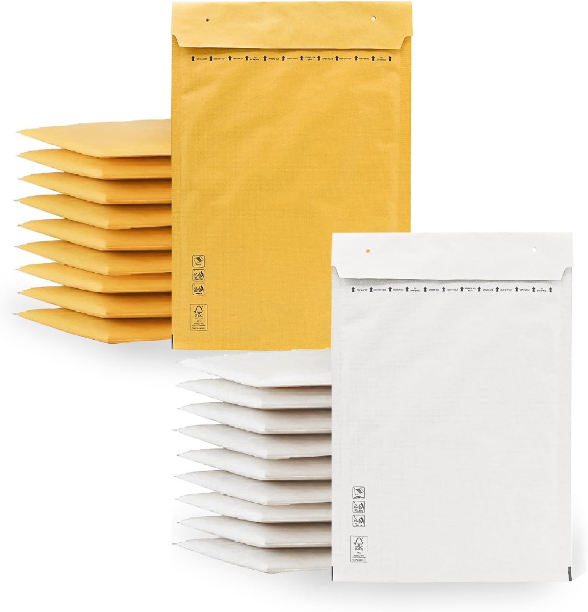 SnelShoppen - Padded Envelopes Set van 20 - 10 Kraft & 10 Witte Gevoerde Enveloppen - Diverse Maten 150 x 220 mm - Zelfklevend voor Veilig Verpakken