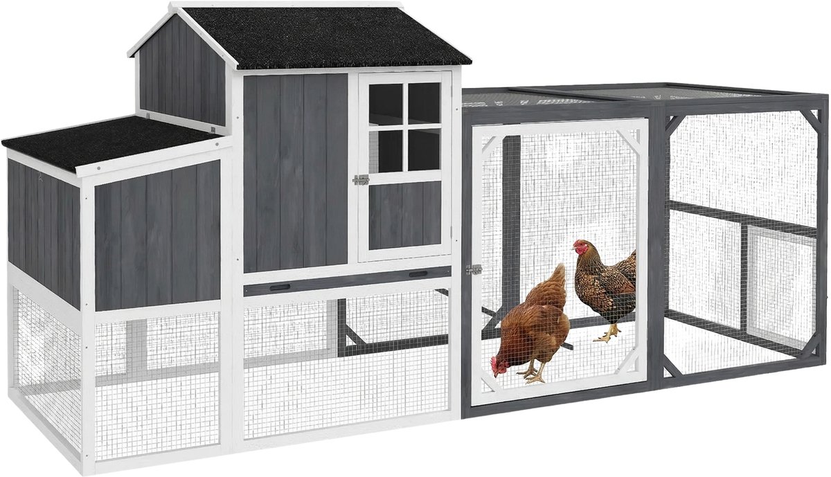 Kippenhok 236,5x91x114 cm – Kippenren met Legnest & Buitenverblijf – Grijs