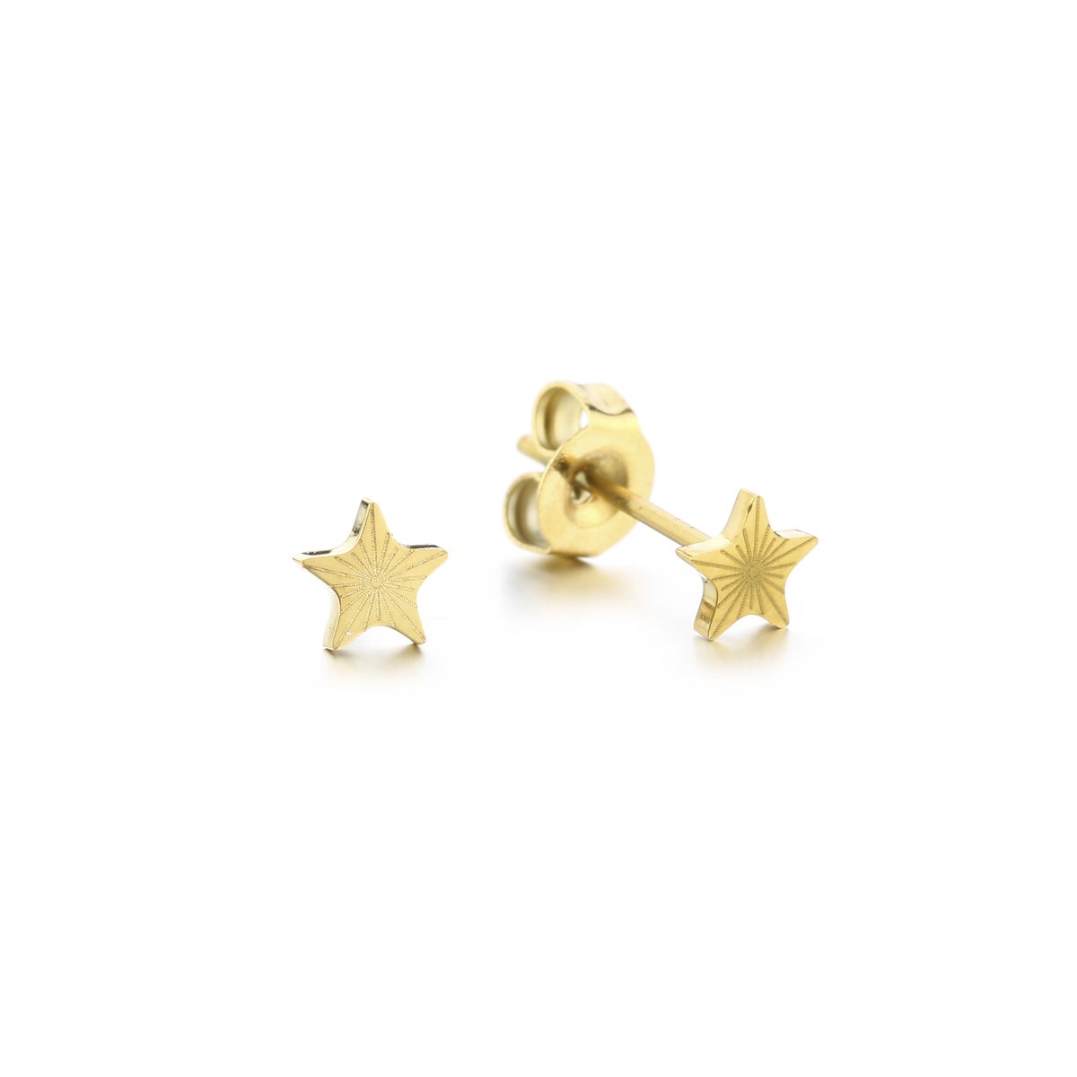 Stainless Steel Minimalistische Ster Oorknopjes met Print – Subtiele & Trendy Studs – RVS - Goud