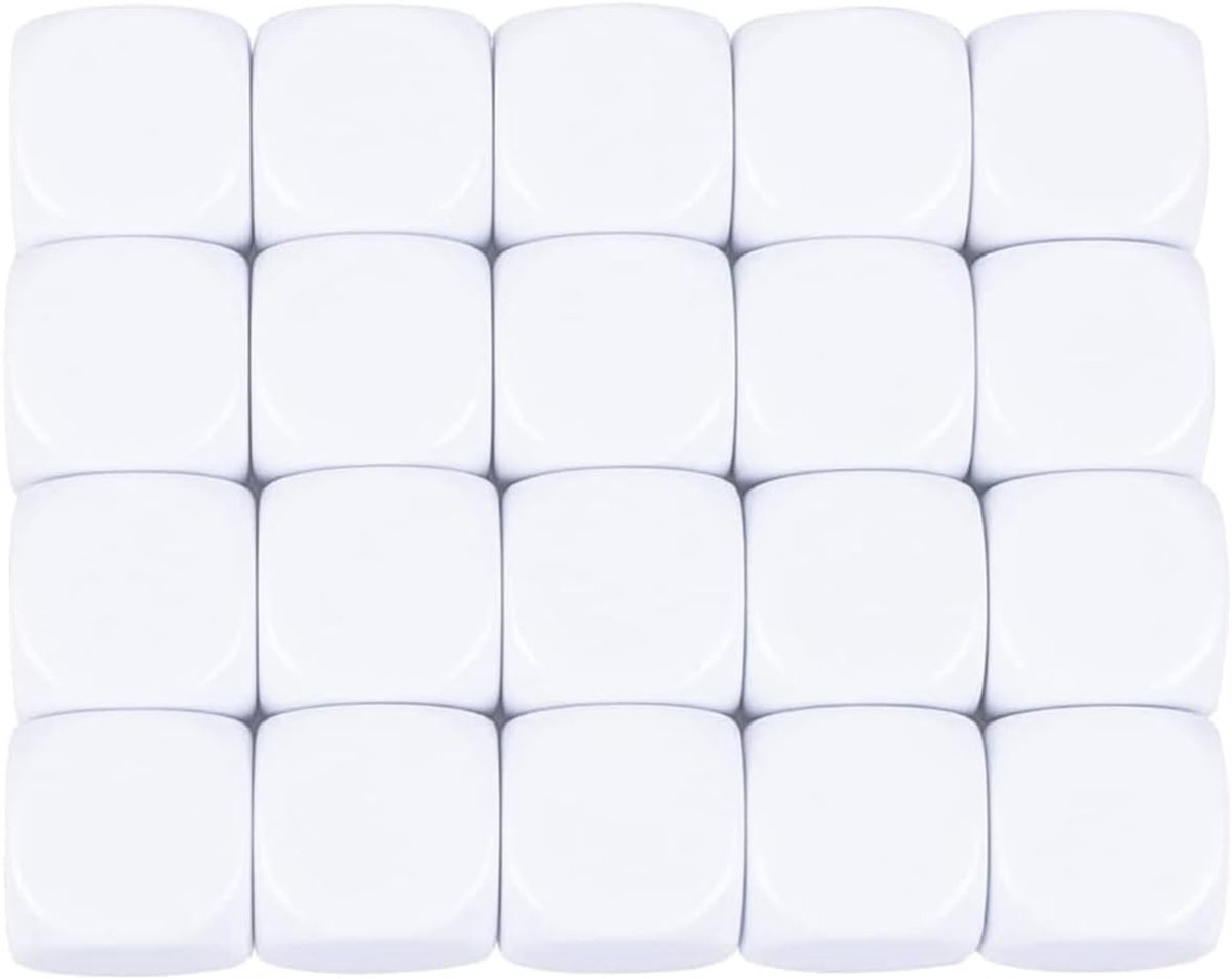 SnelShoppen - 25mm Acryl Dobbelstenen Met Gladde Oppervlakte, Zes Zijden, Afgeronde Hoeken, Lege Witte Blokken, 20 Stuks voor Bordspellen, DIY Sticker