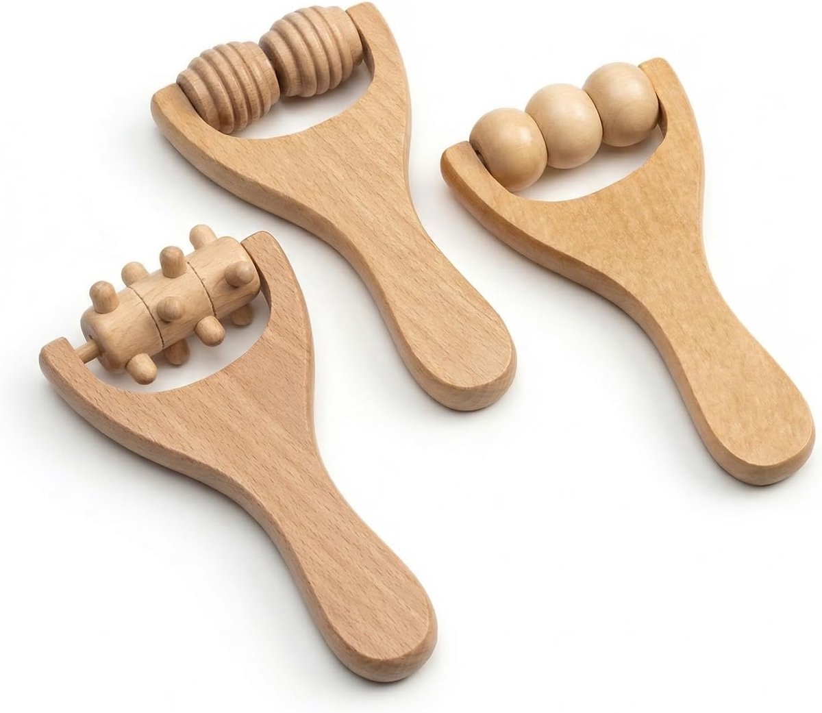 SnelShoppen - 3 Stks Houten Hand Roller Massager - Duurzame Houten Massage Roller - Trigger Point Massager voor Spierontspanning - Zelfmassage Volledi