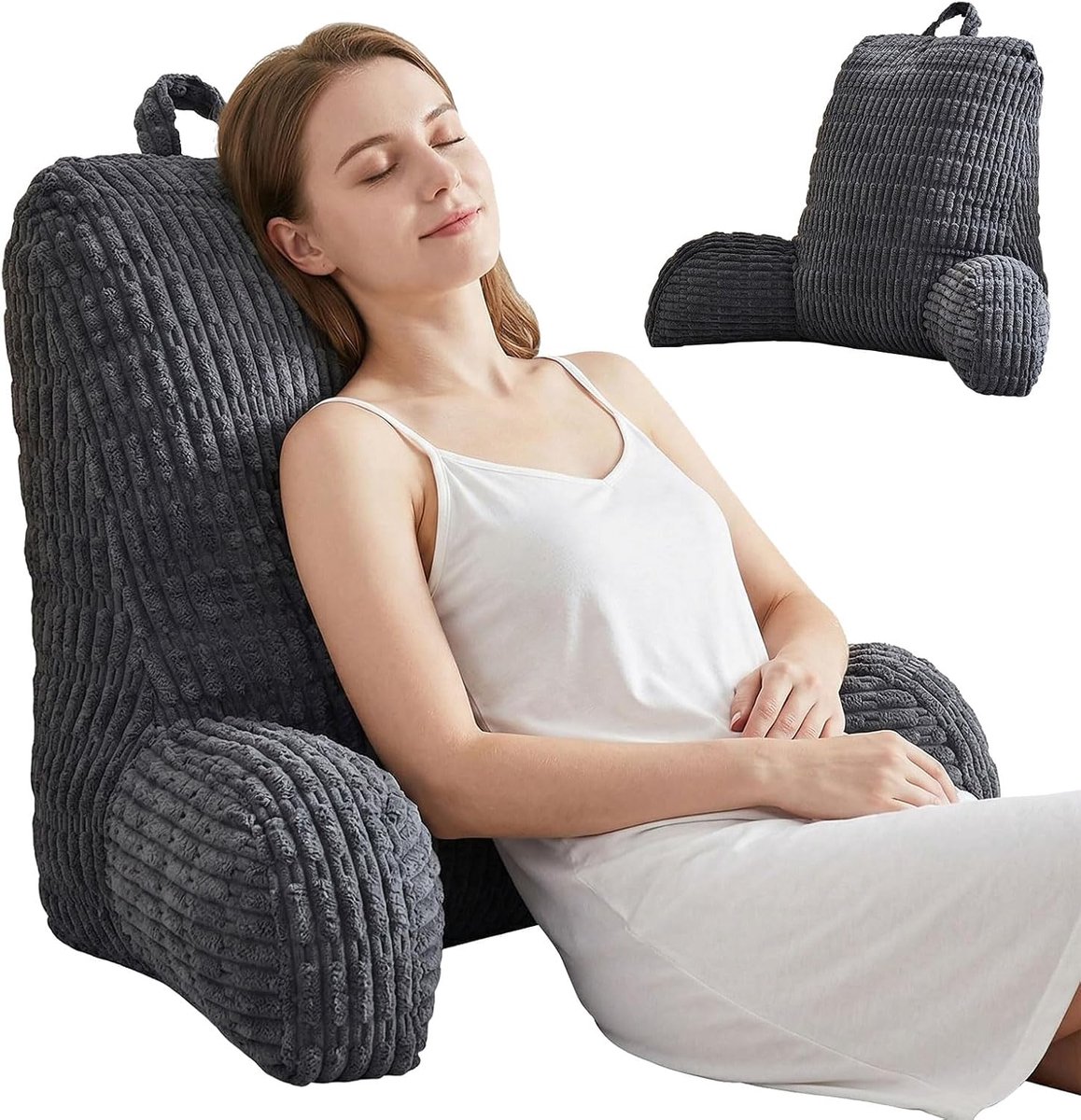 SnelShoppen - Leeskussen Rugkussen voor Volwassenen - Ergonomisch Steunkussen van Pluche Fleece voor Bed en Bank - Comfortabel en Knus - Grijs - Perfe