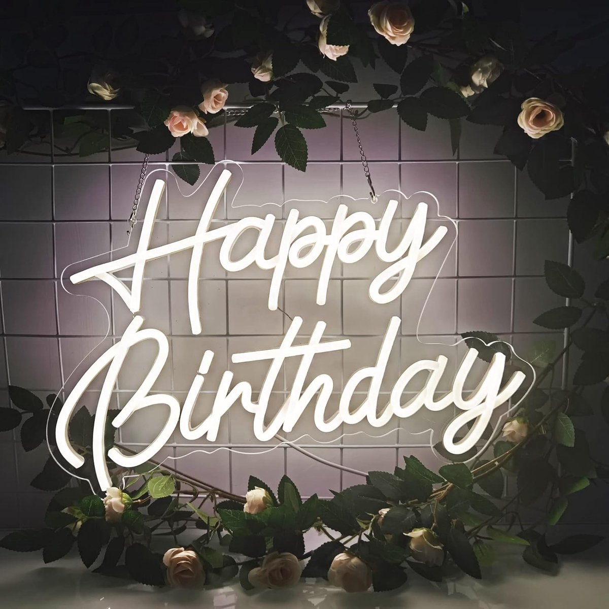 SnelShoppen - Happy Birthday Neon Sign LED Licht - Herbruikbaar Warm Wit Neon Feestdecoratie - USB Aangestuurd Muurdecoratie voor verjaardag, slaapkam