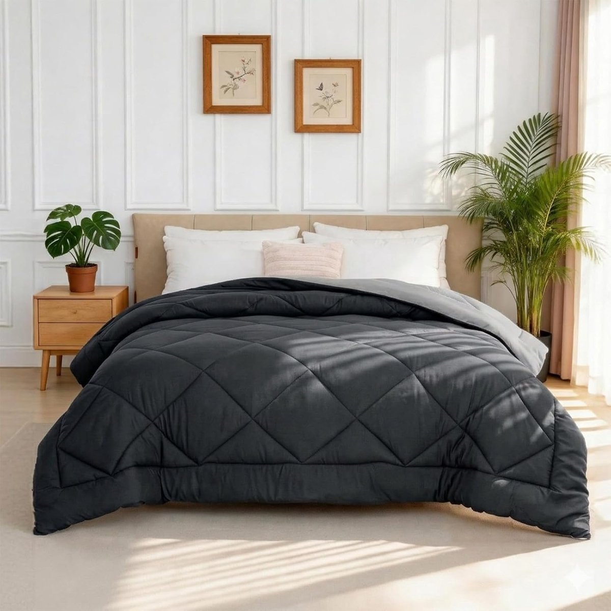 Thijox - Good Nite Dekbed zonder Overtrek 220 x 240 cm, Tweekleurig Donkergrijs en Lichtgrijs, 4 Seizoenen Gewatteerd, Machinewasbaar, Licht en Ademen