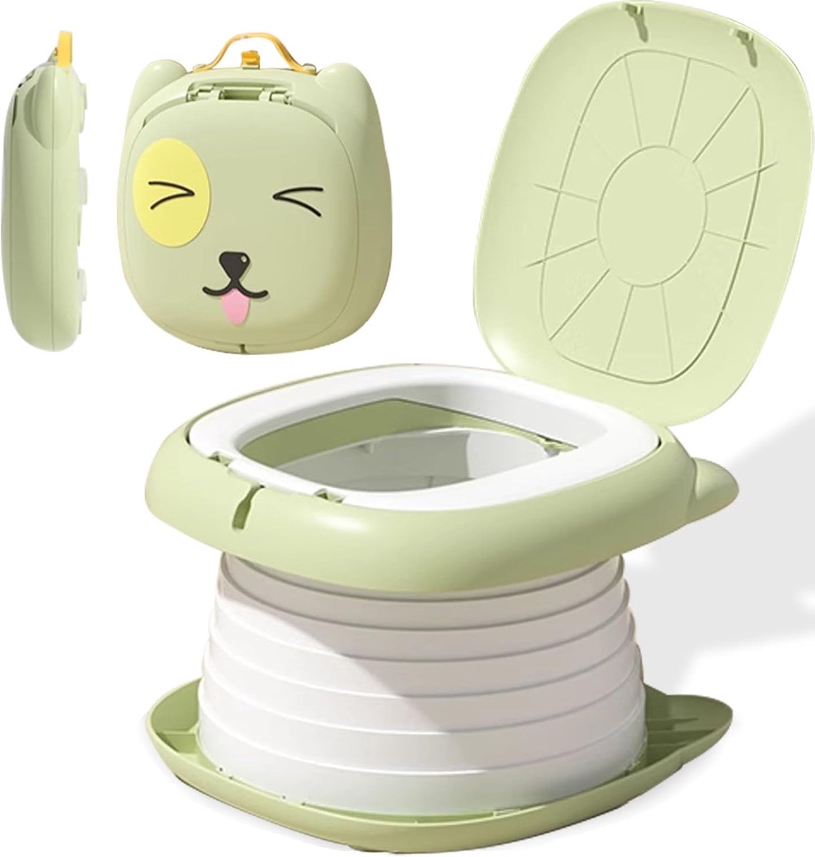 SnelShoppen - Toiletbril voor Kinderen, Opvouwbaar en Draagbaar Reispotje met Wegwerpback-uptas voor Kamperen, Roadtrip en Thuisgebruik, Geschikt voor