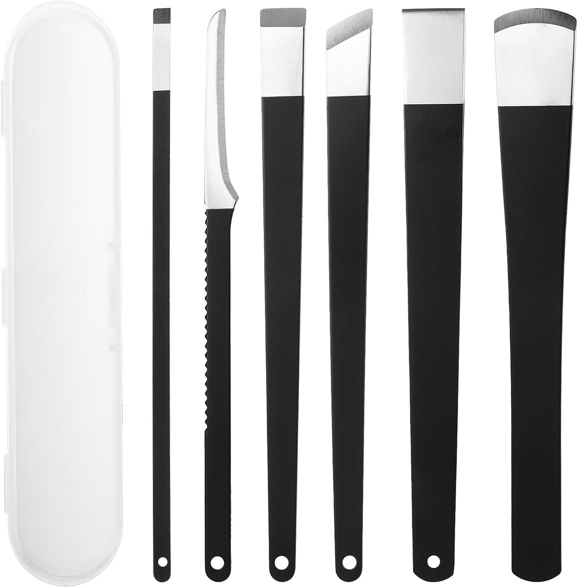 Thijox - Set van 6 Professionele Pedicure Gereedschappen, Roestvrij Staal, Eeltverwijderaar, Voetschraper, Pedicuremes, Zwart, Voetverzorging Kit voor