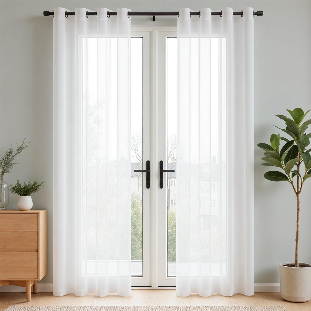 SnelShoppen - Witte Voile Gordijnen Set van 2 - 225 x 140 cm - Modern Semi-Transparant - Ideaal voor Woonkamer en Slaapkamer