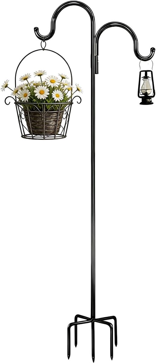 SnelShoppen - Garden Shepherd Hook 193cm - Dubbele Tuinhaken van Smeedijzer - Stevige Haak voor Vogelhuisjes, Lantaarns, Planten en Voeders - Weerbest