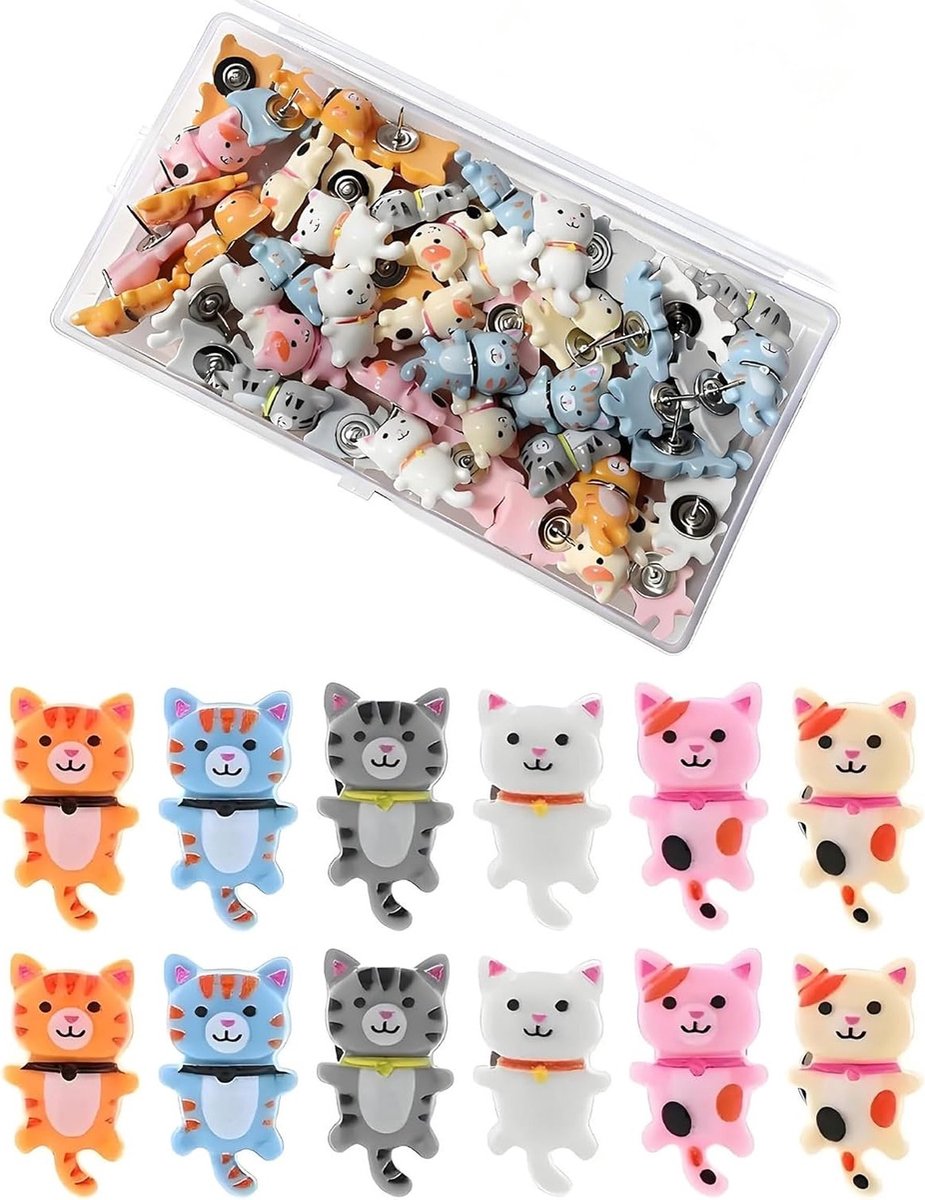Punaises voor prikbord 30 stuks - kattenvorm - duurzame kunststof - schattige decoratie voor kantoor - ShopVlot