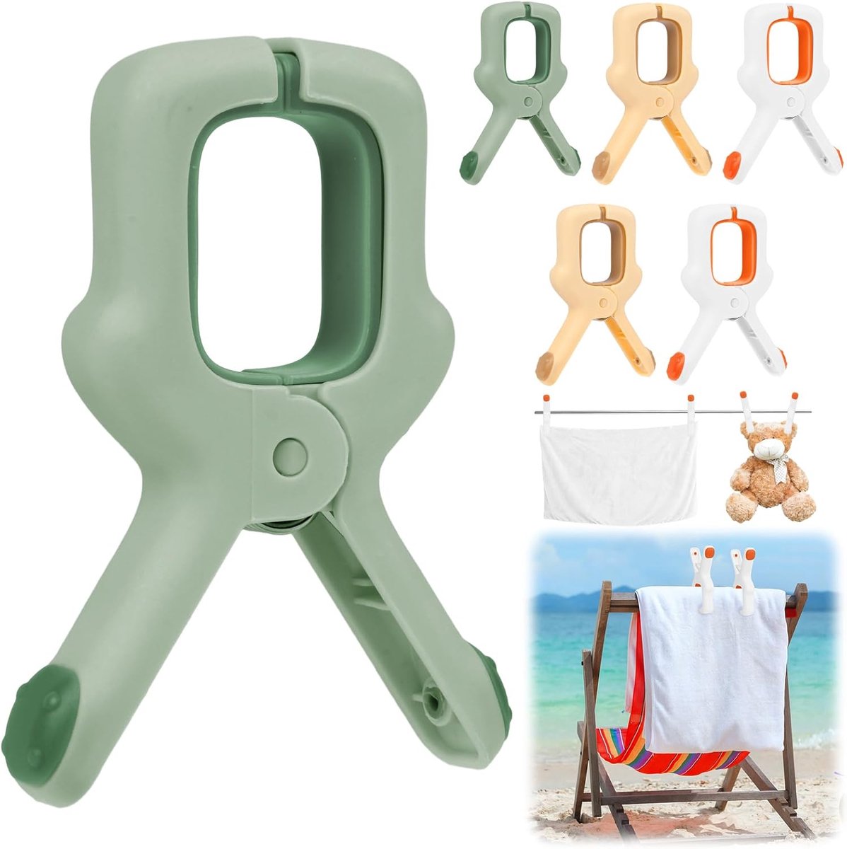 Thijox - 6 Stuks Kleurrijke Strandhanddoekclips - Grote Plastic Wasknijpers - Winddichte Kledingspelden voor Ligbedden, Ligstoelen en Zwembadstoelen -