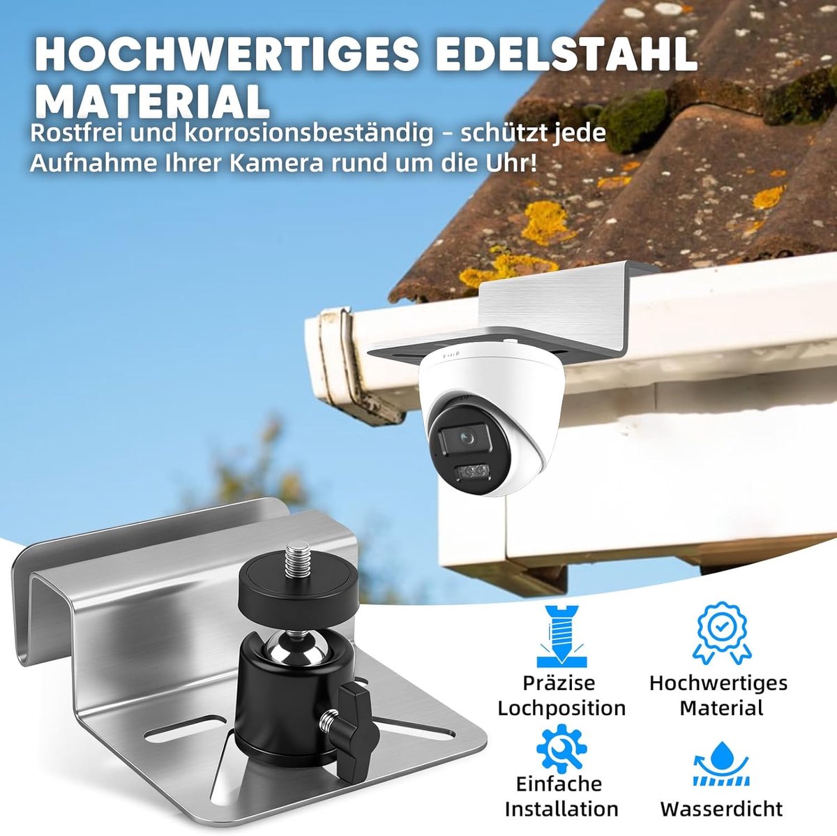 SnelShoppen - Verstelbare Goothouder voor Beveiligingscamera's, RVS Montagebeugel, Eenvoudige Installatie zonder Gereedschap, 1/4 Inch Camera Draad