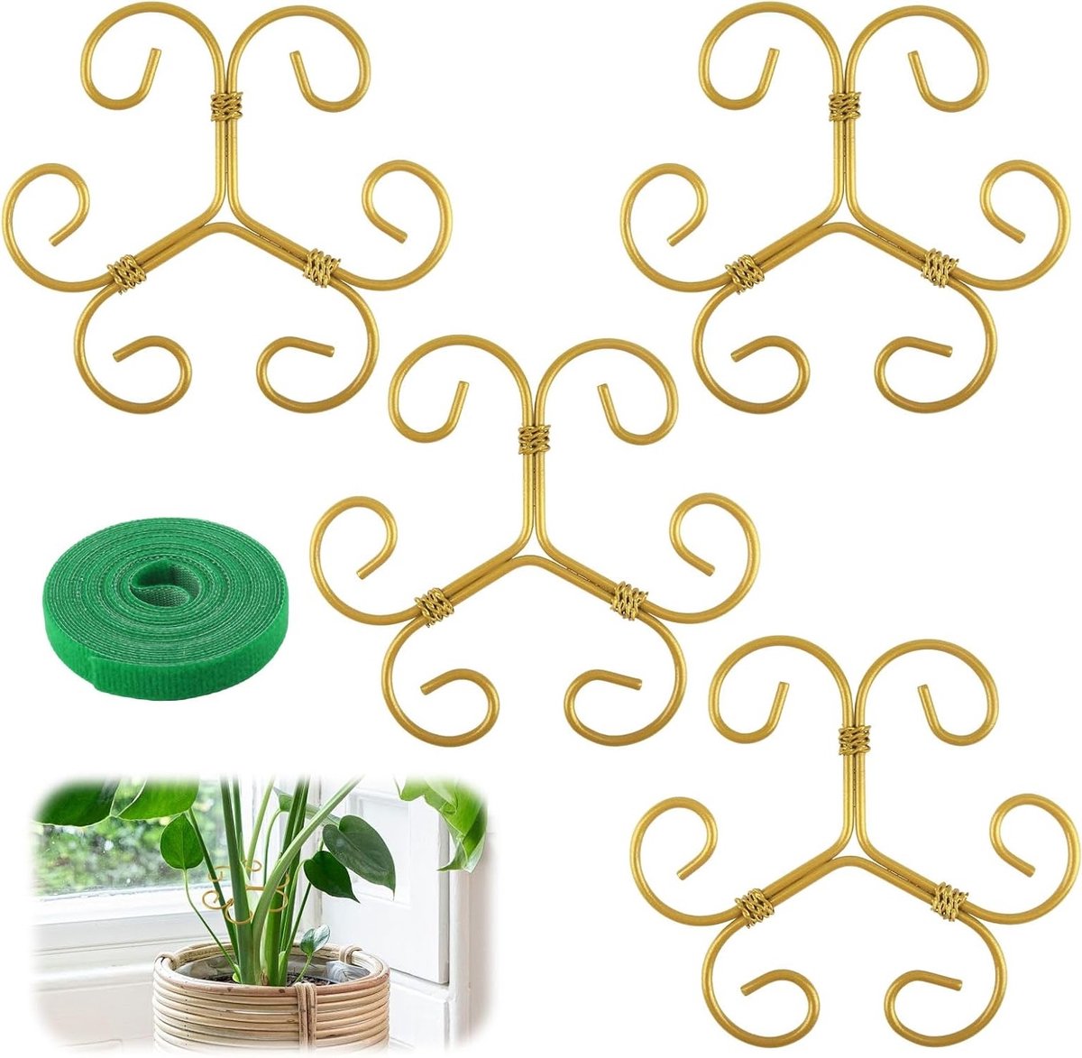 Set van 4 Gouden Metalen Plantensteunen voor Monstera, Tomaten en Rozen - Sterke Plantenhouders voor Bloemen en Groenten