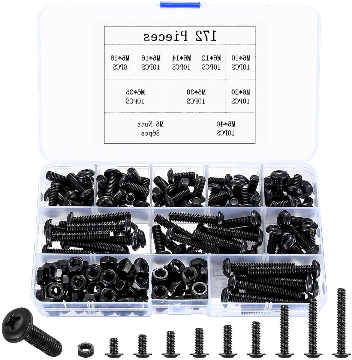 M6 Schroevenset 172 stuks - Assortiment Lenskopschroeven en Moeren voor Meubel- en Machinebouw