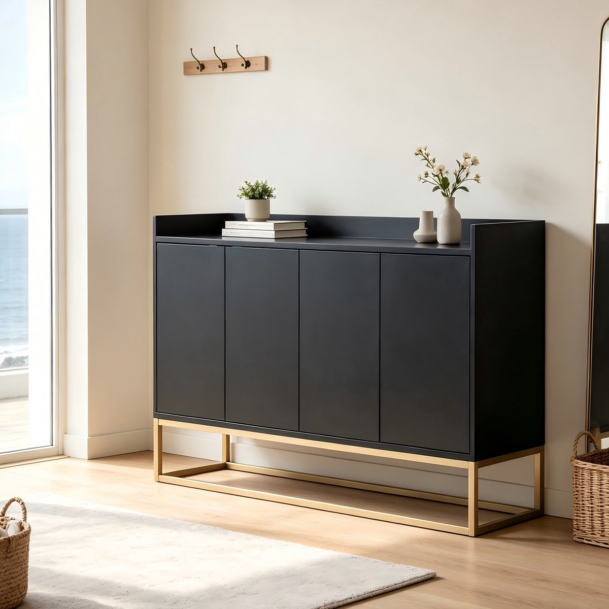 Dressoir 4 deuren met gouden metalen onderstel - 120 × 30 × 80 cm - Modern Opbergkast voor