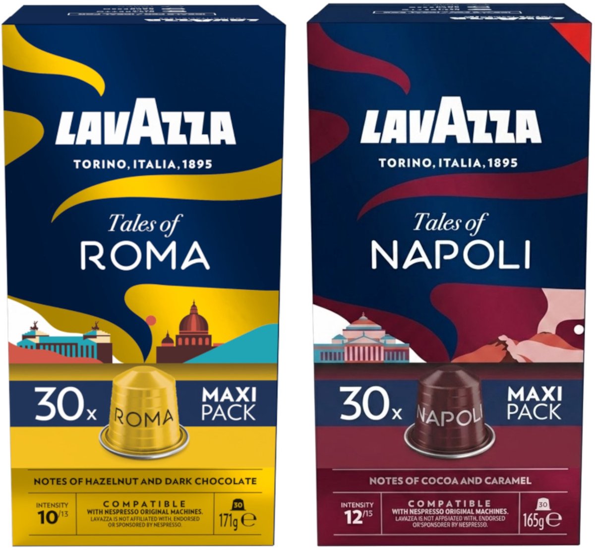 Lavazza Tales Of Roma & Napoli - Proefpakket - 60 (2x30) Koffiecups Compatibel met Nespresso Coffee Machine