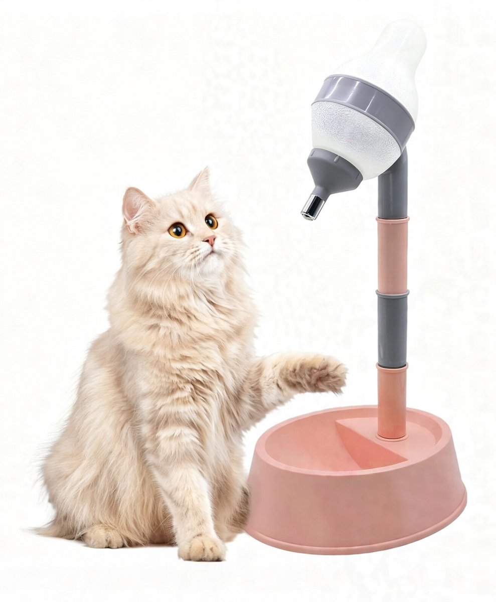 Honden Drinkbak - Katten Drinkbak Met Waterreservoir - Verstelbare Verhoogde Drinkbak Voor Huisdieren - 600ml Automatische Waterdispenser Met Anti-Mors Drinkmond - Comfortabele Drinkoplossing Voor Katten En Honden - Roze
