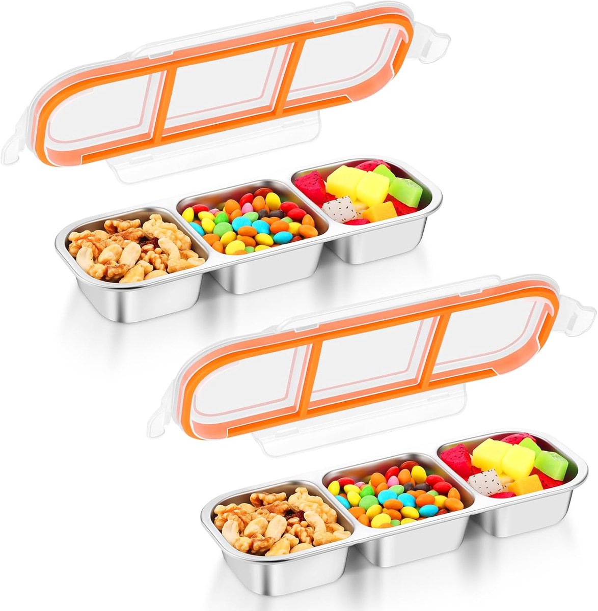 VHV - Lunchbox - RVS snackdoosjes met 2 vakken - Bento box - Lekvrije deksels - Stapelbaar - Herbruikbaar - Voor school, kinderopvang, werk en meal prep - Set van 2 - Zilver