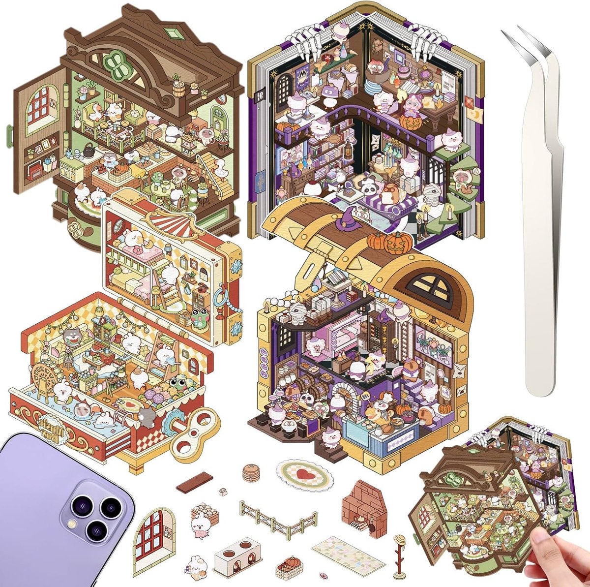 Creatieve DIY 3D muurstickers voor thuis - Maak je eigen supermarkt, koffiehuis en restaurant met schattige cartoon scènes voor ontspanning en decoratie