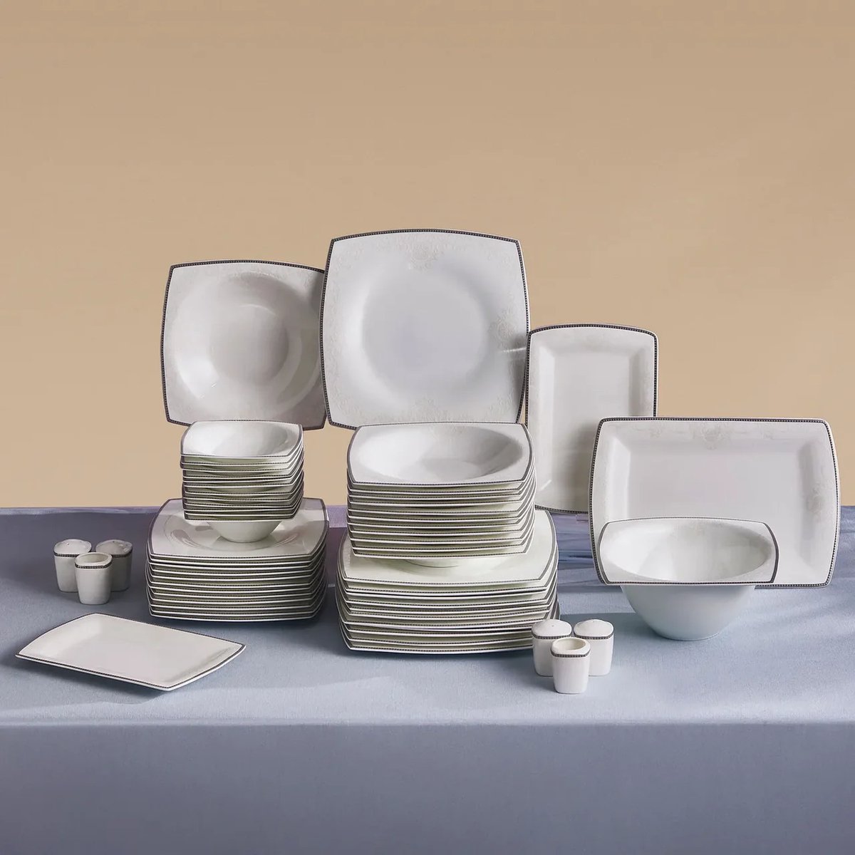 Karaca Fine Pearl Neklus 58-delig Servies – 12 Persoons – Fine Pearl Porselein – Goud – Luxe Dinerservies – Wit met Gouden Rand