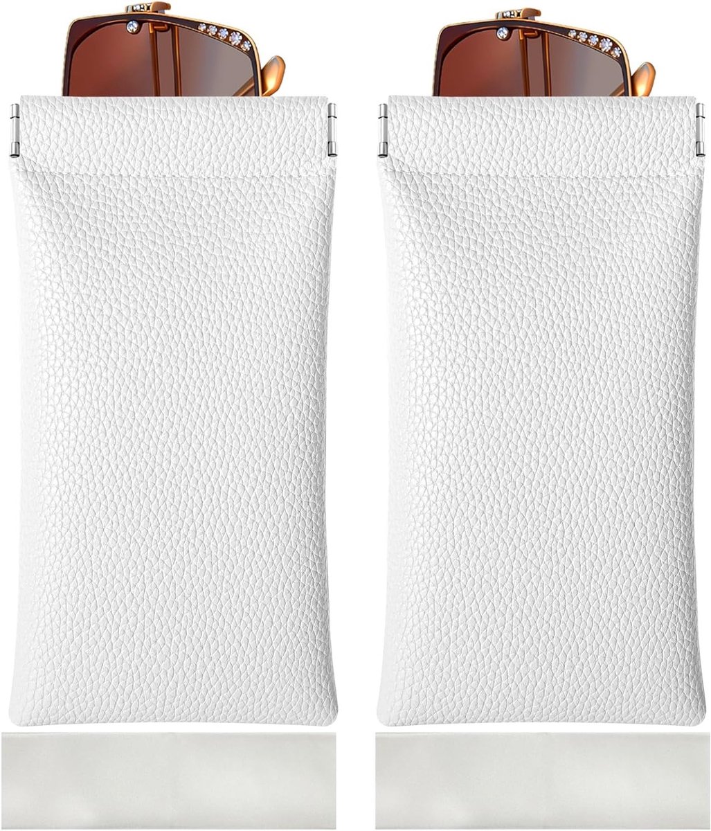 Set van 2 Draagbare Brilhoezen van Zacht PU Leer met Knijp Sluiting en Schoonmaakdoek voor Dames en Heren - Ideaal voor Reizen en Bescherming van Je Bril