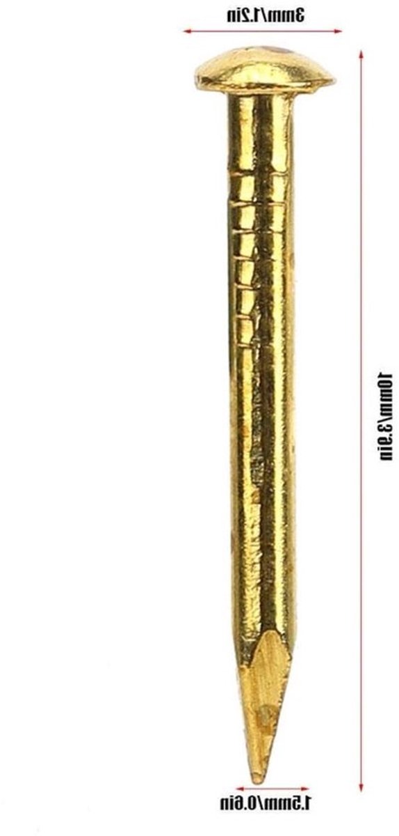 Ronde Kop Gouden Spijkers 100 Stuks - Messing Wandspijkers 10mm, 15mm, 18mm, 22mm voor Hangen van Fotolijsten en Spiegels