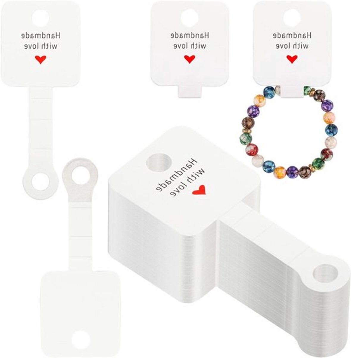 Set van 100 zelfklevende displaykaarten voor oorbellen - 10 x 4 cm witte kaarten voor sieraden, oorbellen en haarbanden