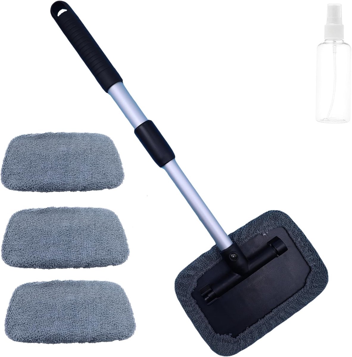 SnelShoppen - Car Wash Brush Set van 4 met Telescopische Handgreep, Microfiber Raamreiniger voor Auto, Interieur- en Exterieurreiniger, Grijs