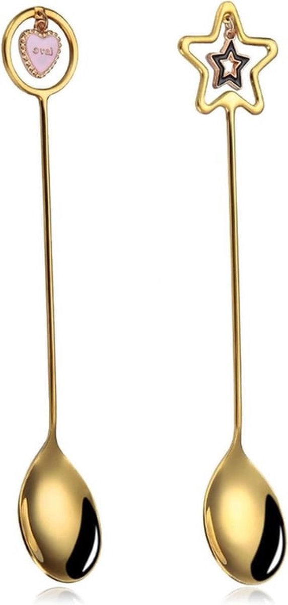 Cadeau Koffiebonen Vrouwen Meisjes RVS Lepel Goud 15,5 cm Dessert Cake IJssuiker 2 stuks