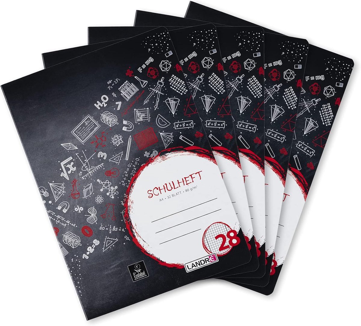 SnelShoppen - A4 School Notebooks Set van 5 - 32 Vellen, 64 Pagina's, Geruit met Dubbele Rand, 80 g/m² Papier, Rond Hoeken, Ideaal voor School en Stud