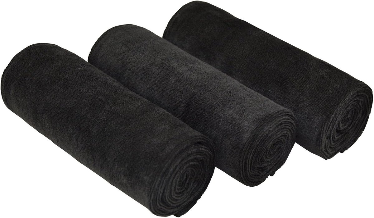 SnelShoppen - Microfiber Sport Handdoeken 3-Pak - Sneldrogend & Absorberend - Gym, Yoga, Camping - 40x80cm - Zwart