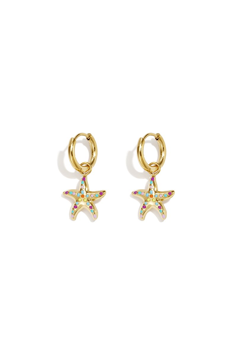 Zeester Oorbellen Dames – Premium Stainless Steel – Goud – Gekleurde Steentjes – 1,20 x 0,30 cm - Dames oorbellen - Oorbellen voor kinderen - Dames sieraden - Sinterklaas - Kerst cadeau - Cadeau voor dames