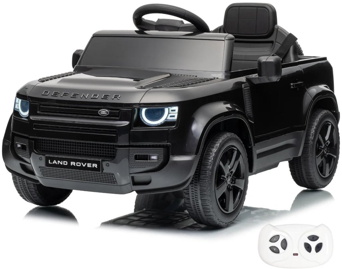 Land Rover Defender 90 Elektrische Kinderauto 12V 1 tot 5 jaar - Accuvoertuig met Afstandsbediening, EVA wielen & 3-puntsgordel - Accuvoertuig met Werkende Deuren & MP3-speler - Zwart