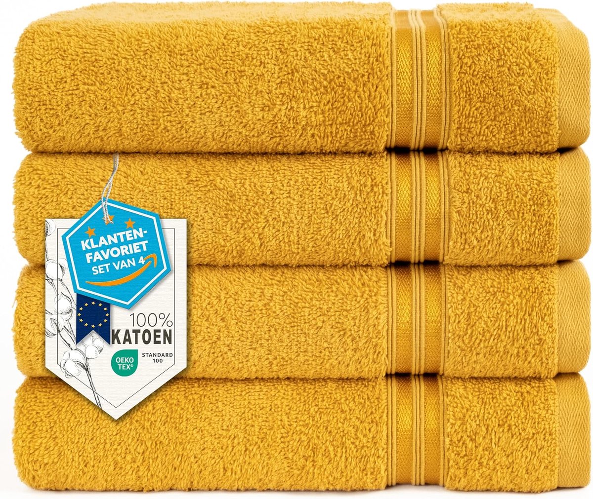 SnelShoppen - Hammetex Handdoeken Set van 4 - 50x100 cm - 100% Katoen - Zacht en Absorberend - OEKO-TEX Gecertificeerd - Met Hanglus voor Badkamer, Ke