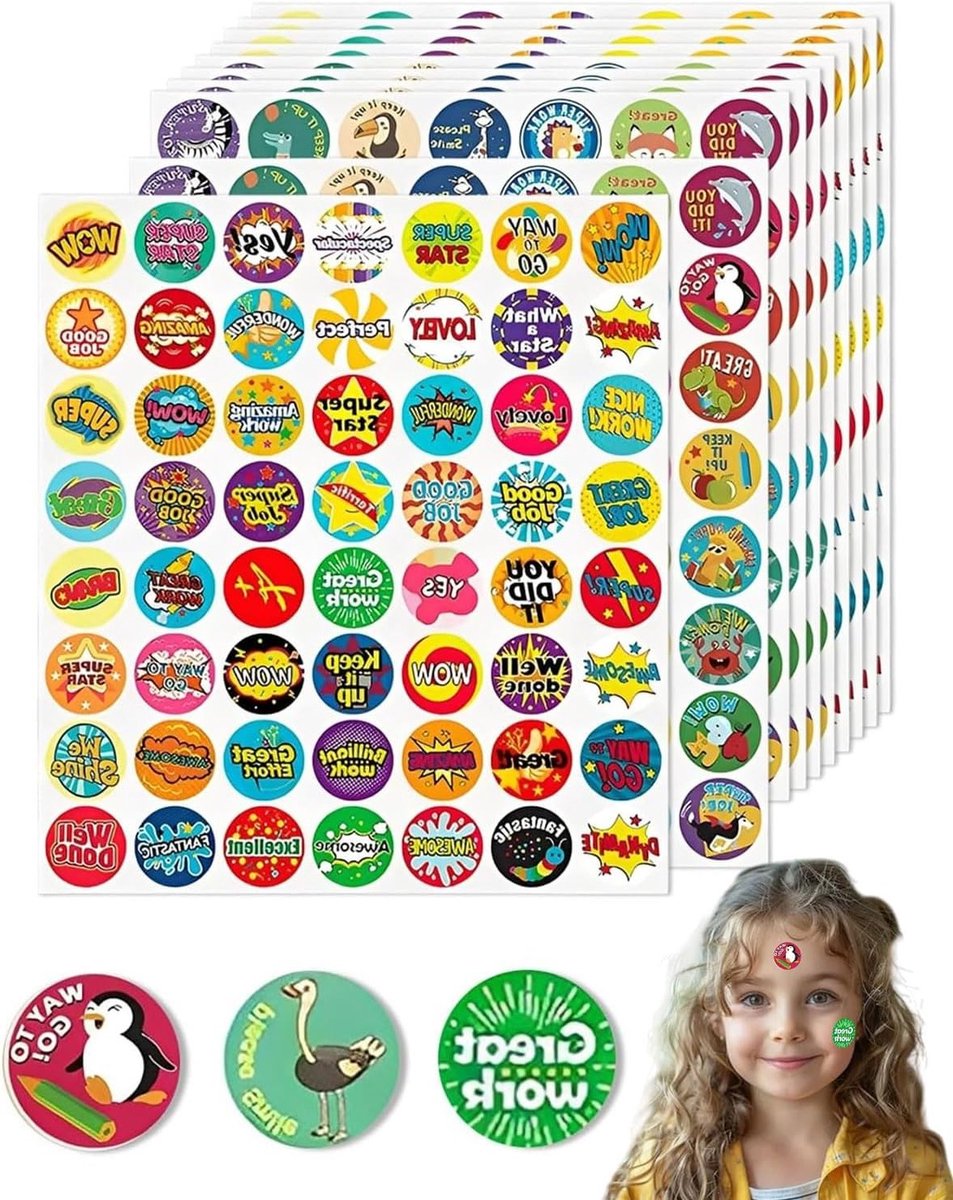 500 Dierenbeloningsstickers 25 mm, Zelfklevende Stickers voor Kinderen en Leraren, Beloningen voor Goed Gedrag en Motivatie
