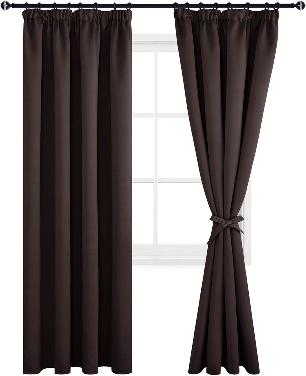 SnelShoppen - Luxe Blackout Gordijnen met Kanten en Rimpelband 55x96 Inch Bruin - 2 Stuks Opaque Gordijnen voor Slaapkamer en Woonkamer