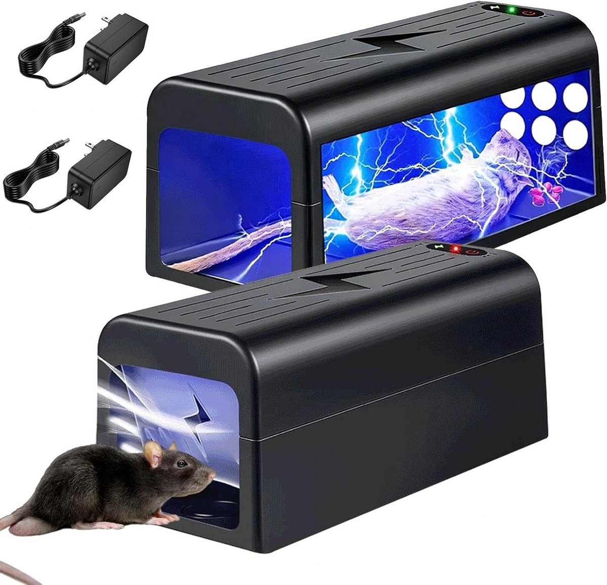 Effectieve elektrische rattenval 2500 V, herbruikbare muizenvanger met grote ingang | 10 x 25 cm, ideaal voor binnengebruik en keuken, contactloze oplossing voor muizenbestrijding