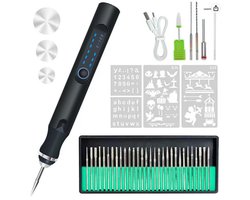 Elektrische Graveerpen - USB Oplaadbaar - 36 Bits - Verstelbare Snelheid Tot 18.000 rpm - Draagbaar Graveerapparaat voor Sieraden, Hout, Glas, Metaal - Donker grijs