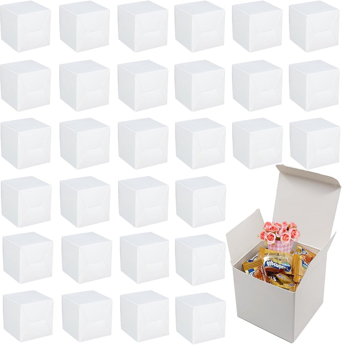 SnelShoppen - 30 Stuks Kraft Papieren Cadeauboxen, Witte Vouwbare Geschenkdozen, Makkelijk te Monteren, Ideaal voor Feesten, Verjaardagen, Bruiloften