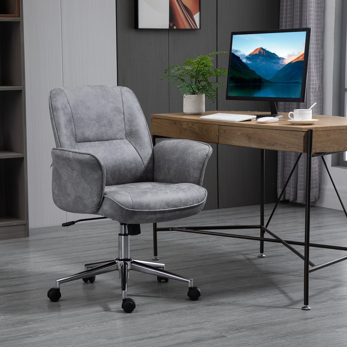 MODENUIT Bureaustoel 67 x 69 x 92-102 cm - Hoogteverstelbaar met Wipfunctie - Voor Werkplek - Polyester Lichtgrijs