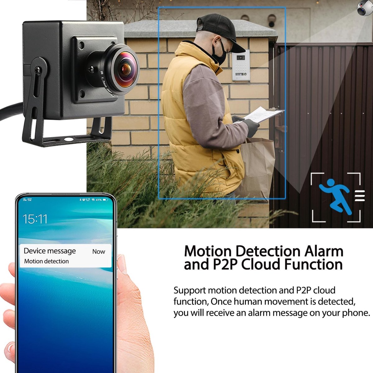 SnelShoppen - HD 4K 8MP Mini POE IP Camera - Fisheye 1.7mm Lens - 180° Kijkhoek - H.265 Beveiligingscamera - Binnengebruik - Motion Detection