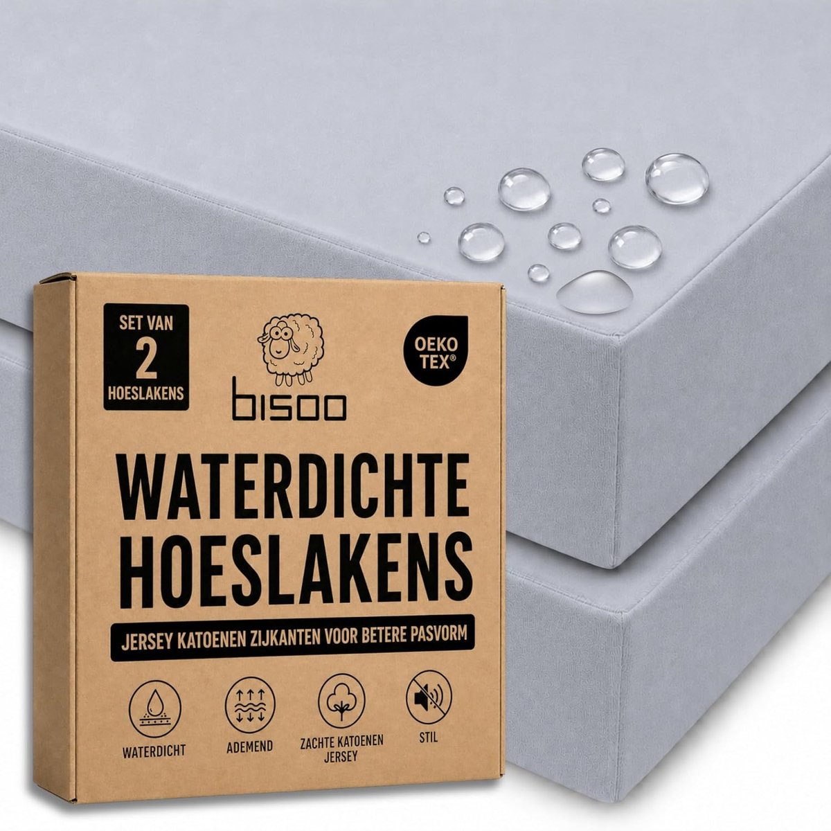 SnelShoppen - Waterproof Fitted Sheet voor Cot Box 60x120 cm, 2-in-1 Matrasbeschermer & Fitted Sheet, Ademend, Zacht Katoen Jersey in Grijs - Perfect