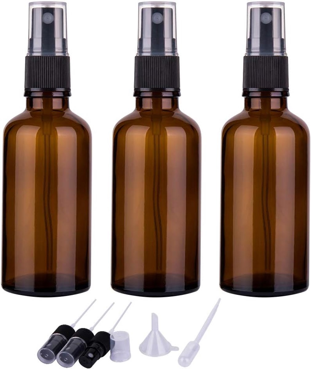 SnelShoppen - 2oz Amber Glass Spray Bottels Set van 3 - Fijne Mist Sprayflessen voor Essentiële Olie, Geurkaarsen, Lichaams- en Gezichtssprays, Herbru