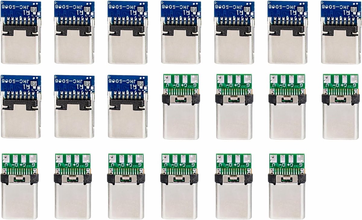 SnelShoppen - 20pcs USB 3.1 Type C Breakout Board Set met Plug en Bushing, 24 Pin USB C Soldering Module voor DIY Elektronische Projecten, USB C Adapt