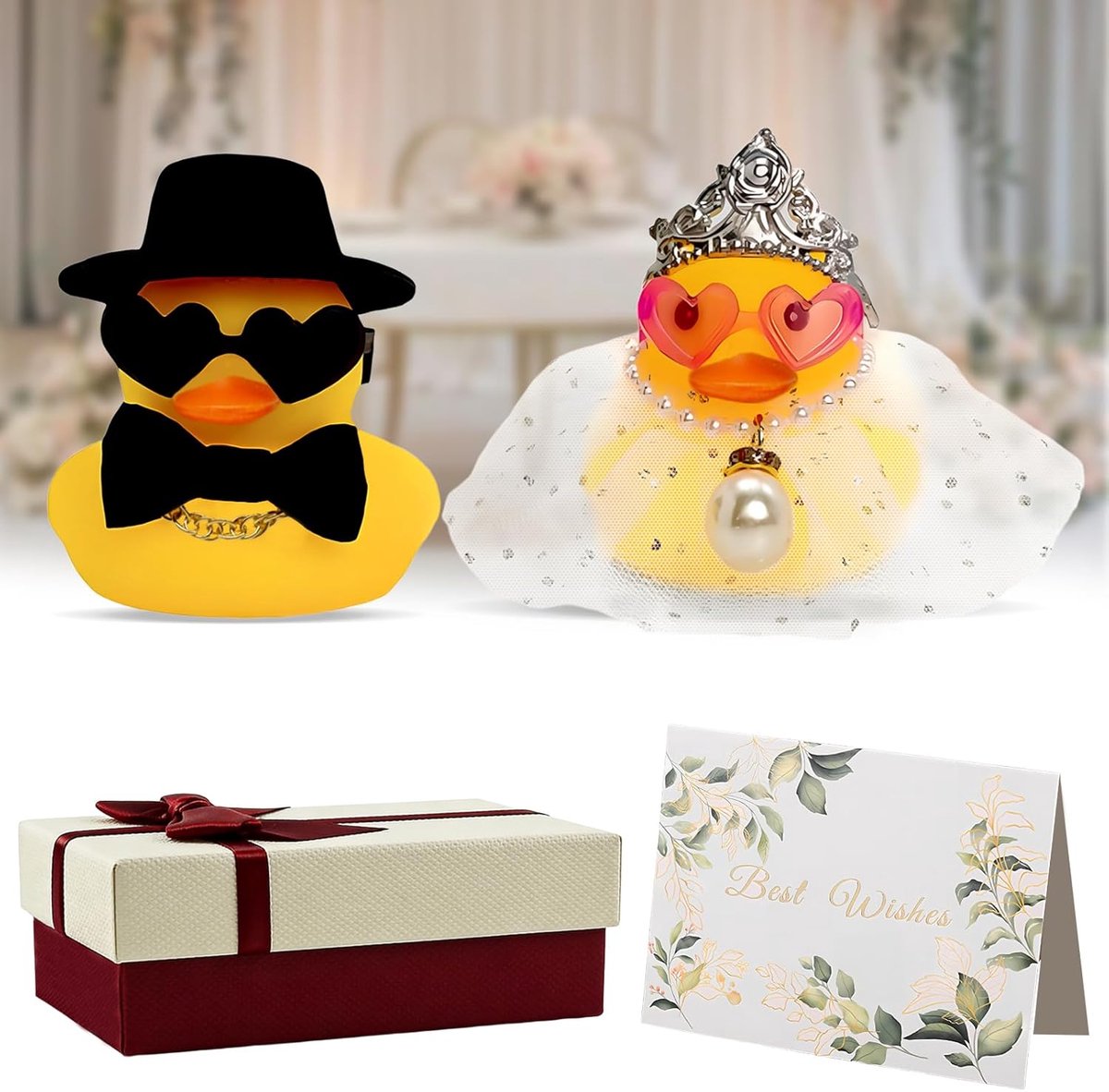 SnelShoppen - Bruiloft Cadeaus voor Bruidsparen, Creatieve Trouwfiguren, Squeaky Duck Bride & Groom, Perfect voor Bruiloft, Valentijnsdag, Feestdecora