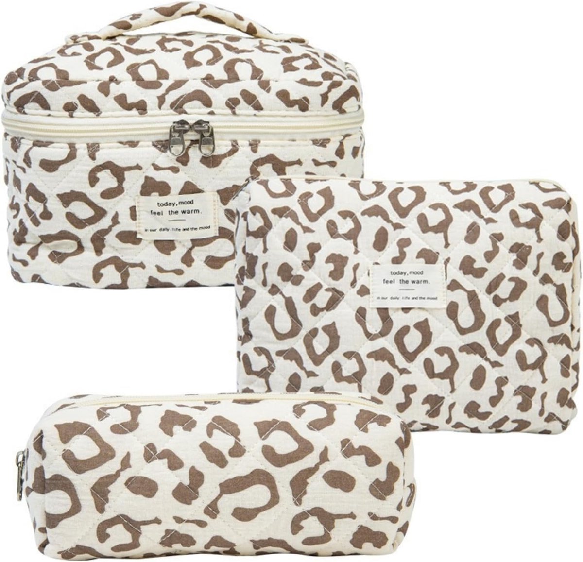 SnelShoppen - 3-delige Coquette Make-up Tas Set - Gevoerde Make-up Tas voor Vrouwen - Bloemen Katoenen Cosmetica Tas - Grote Capaciteit Aesthetic Toil