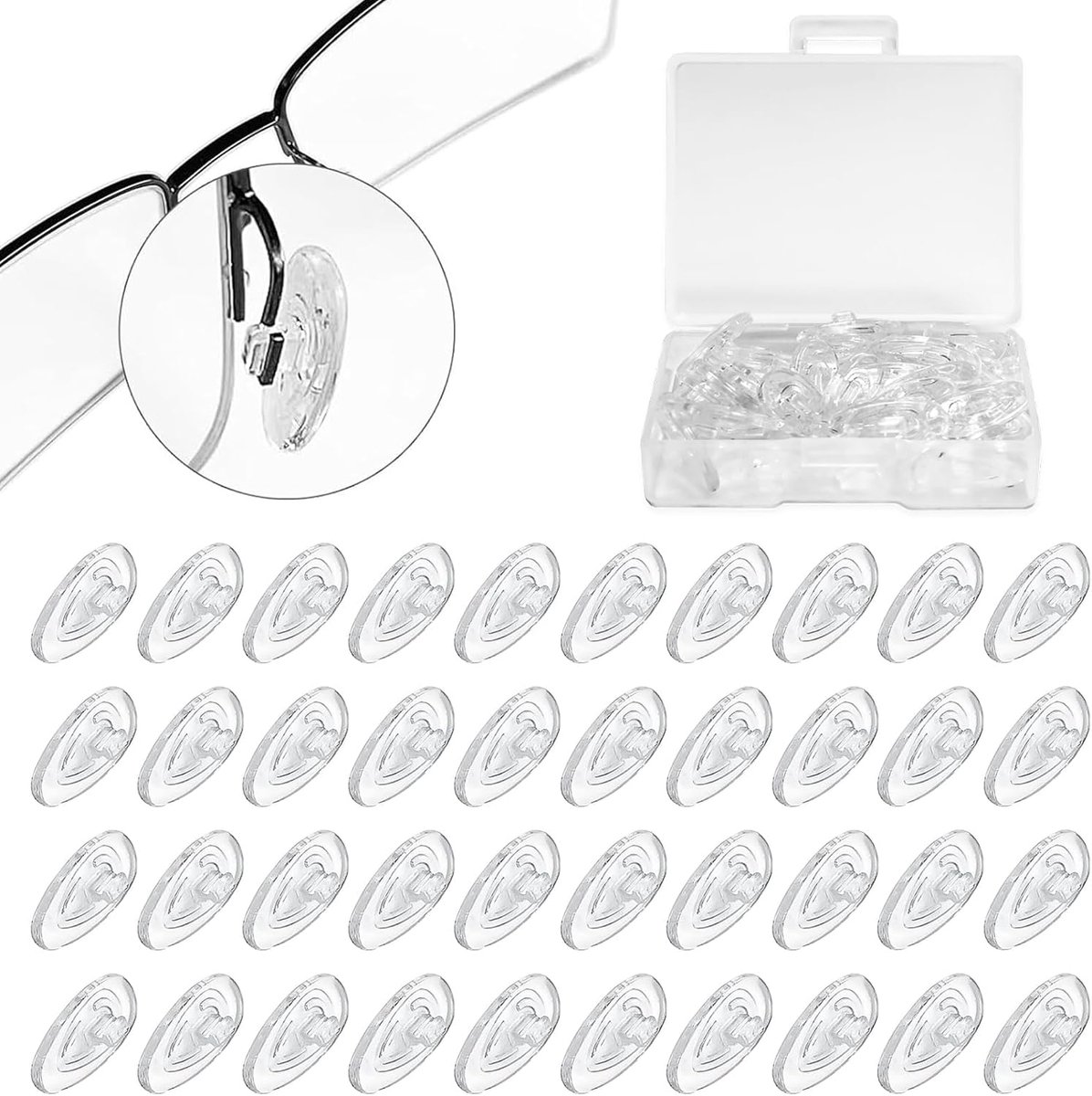 SnelShoppen - 20 Paar Silicone Neuspads voor Brillen en Zonnebrillen, Antislip, Transparant, Hoogwaardige Silicone, 15x8mm, Comfortabel voor Dagelijks