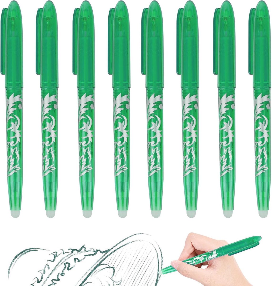 SnelShoppen - 8 Stuks Erasable Balpen Set - 0.5mm Gelpennen met Gum - Groene Viltstiften voor School, Kantoor en Creatieve Projecten