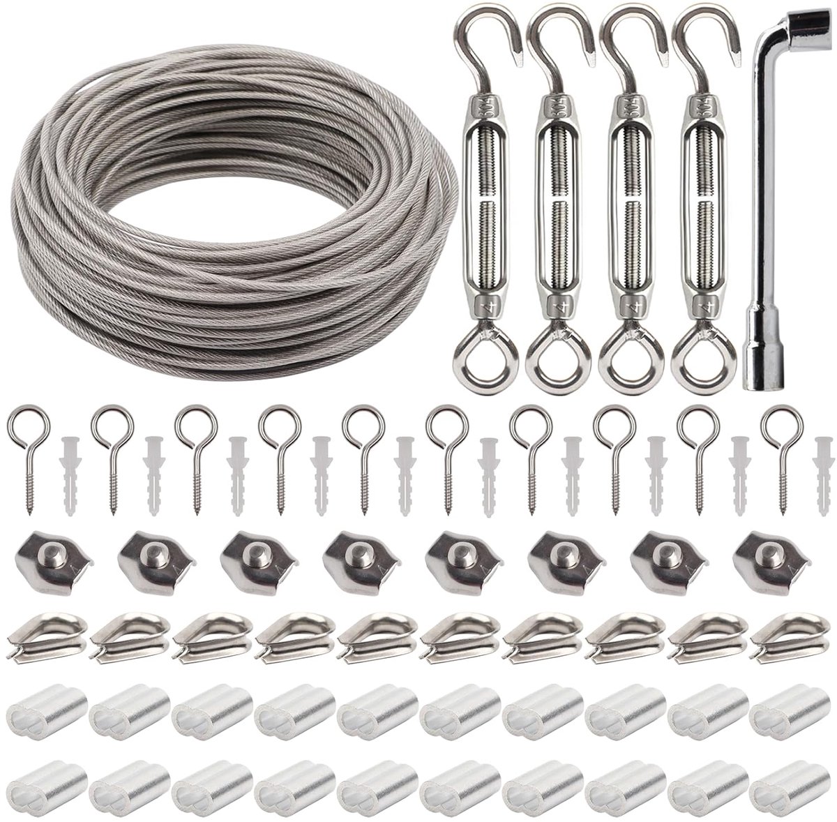 SnelShoppen - 64pcs 304 RVS Kabel 35 m Dikte 3 mm voor Klimplanten, Gordijn Touw, Tuinhek, Robuust en Duurzaam